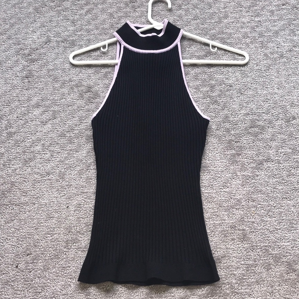 Lavender and black mock neck ribbed top
